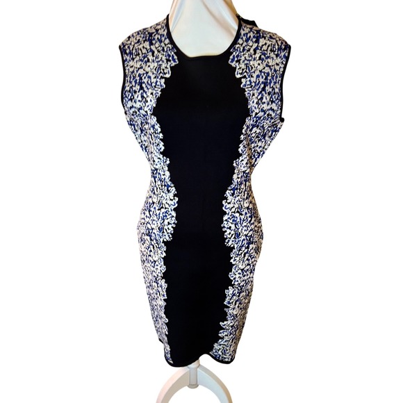 NWT BCBG Maxazria Elena Black Blue Floral Sleeveless Sheath Dress - Size L $338 - Picture 1 of 17